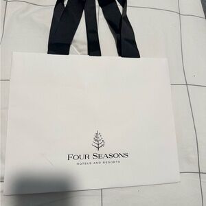Four Seasons White Tote Shopping Bag with Black Handles